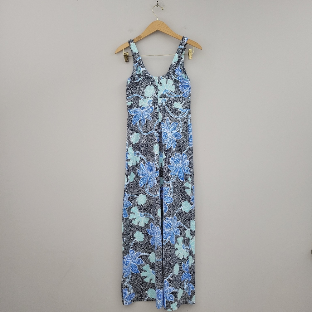 J Mclaughlin Catalina Cloth Printed Maxi Summer Dress Sz XS Blue Floral